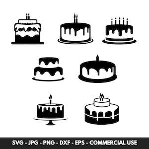 Geburtstagskuchen SVG Bundle mit 7 Cupcake Vektor Clipart Silhouette PNG Schnittdateien Ideal für Food Party Projekte und Geschenk für Kinder