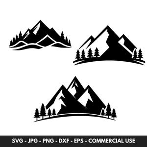 Paquete SVG de colinas: 3 vectores de montaña, linda silueta de colina, paisaje PNG y clipart / svg, dxf, png, jpg, eps / Ideal para proyectos de bricolaje
