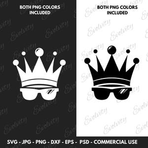 Cool King Crown With Sunglasses SVG Vector And Royal Silhouette Clipart Cut File, Dripping Crown PNG, Dxf, Jpeg, Eps, Psd, Commercial Use