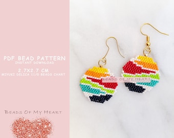 Sun Rainbow Colorful PDF Miyuki Delica Sead Bead Brick Stitch Pattern for Jewelry , Charm , Earrings