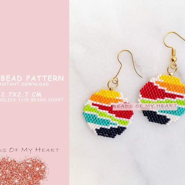 Sun Rainbow colorido PDF Miyuki Delica Sead Bead Brick Stitch Pattern para joyería, encanto, pendientes
