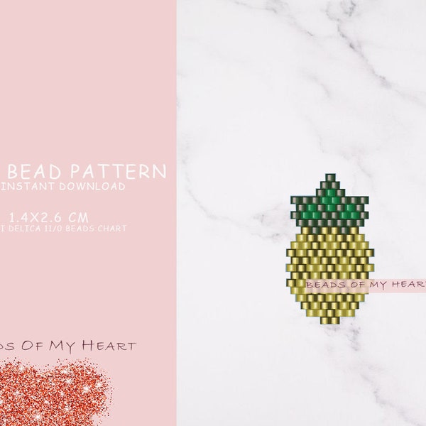 Pineapple Pdf Miyuki Delica  Seed Bead Brick Stitch Yellow Fruit Pattern for  Jewelry Charm Necklace Earrings