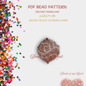 May include: A PDF bead pattern for a small rose design, measuring 2.6 inches by 2.9 inches. The pattern is for use with Miyuki Delica 11/0 beads. The image shows a beaded rose in shades of brown and white.