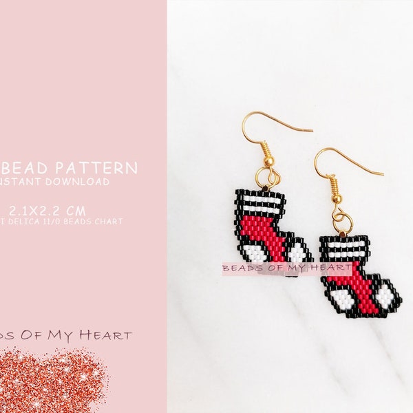 Christmas Santa Red Socks Brick Stitch Pdf Miyuki Delica Seed Bead Pattern for Beadwork Jewelry Charm, Earrings