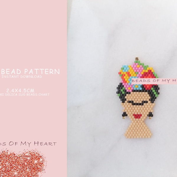 Frida Kahlo Miyuki Delica Seed Bead Brick Stitch Pdf  Pattern  for Jewelry Charm Earrings Necklace Bracelets