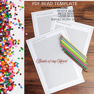 PDF Miyuki Delica Brick Stitch, Peyote, modello vuoto per telaio, carta millimetrata per perline per gioielli, ciondoli, orecchini, grafici PDF stampabili