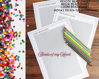 PDF Miyuki Delica  Brick Stitch, Peyote, Loom Blank Template,beading graph paper  for Jewelry , Charm , Earrings, Printable pdf charts