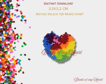 Coeur arc-en-ciel coloré PDF Miyuki Delica Sead Bead Brick Stitch Pattern pour bijoux, breloques, boucles d'oreilles