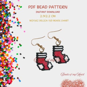 Jultomten Röda Strumpor Brick Stitch Pdf Miyuki Delica Fröpärlmönster för Pärlbroderi Smycken Berlock, Örhängen