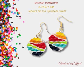 Soleil arc-en-ciel coloré PDF Miyuki Delica Sead Bead Brick Stitch Pattern pour bijoux, breloques, boucles d'oreilles