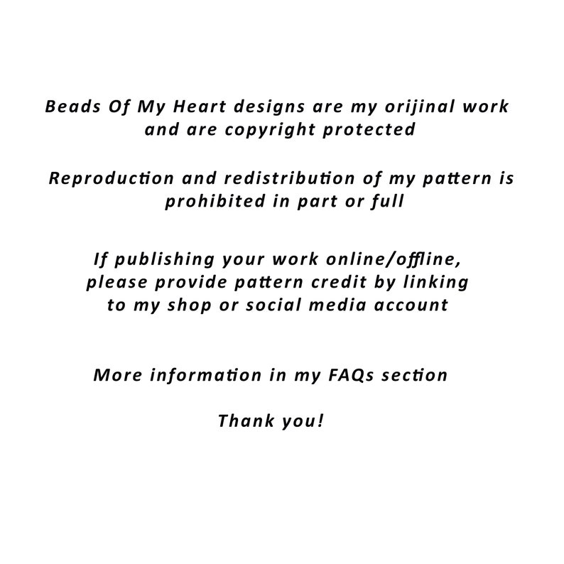 Peut inclure: Texte sur fond blanc indiquant que les designs Beads Of My Heart sont des &oelig;uvres originales et sont prot&eacute;g&eacute;s par le droit d'auteur. La reproduction et la redistribution du motif sont interdites en partie ou en totalit&eacute;. Si vous publiez votre travail en ligne ou hors ligne, veuillez cr&eacute;diter le motif en cr&eacute;ant un lien vers la boutique ou le compte de m&eacute;dias sociaux. Plus d'informations sont disponibles dans la section FAQ. Merci !