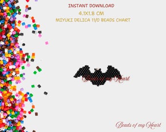 Halloween Bat Pdf Miyuki Delica Black Seed Bead Brick Stitch Pattern for Jewelry  Charm Earrings