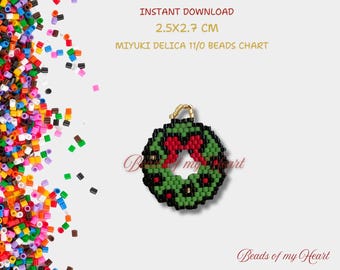 Kerstkrans Guirlande Miyuki Delica Zaadkraal Brick Stitch Pdf-patroon voor sieraden Charm Oorbellen Ketting