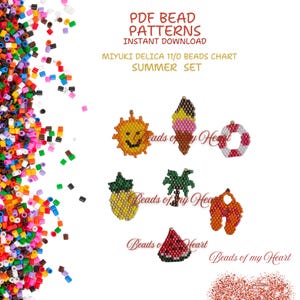 Summer Icons Miyuki Delica Seed Bead Brick Stitch Pattern Set – 7 Designs PDF Download