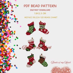 Julstrumpor Set Brick Stitch Pdf Röd Grön Miyuki Delica Fröpärlmönster för Pärlbroderi Smycken Berlock Örhängen Hänge