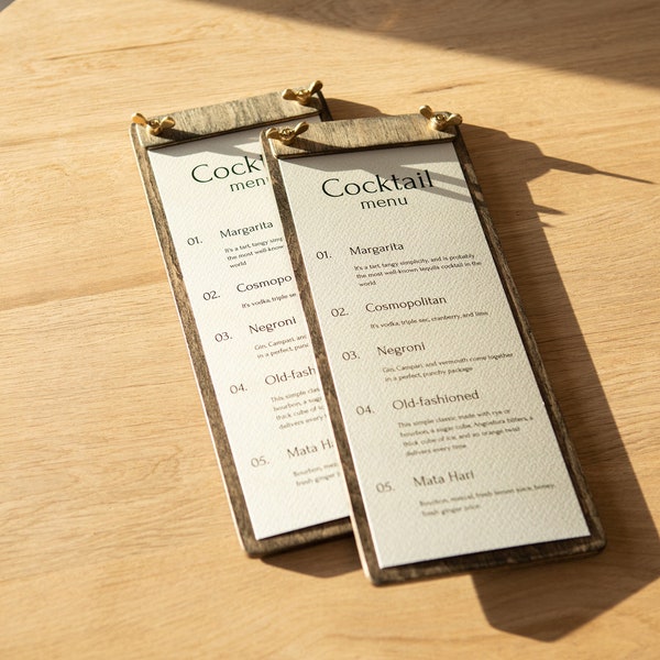 Support pour menu en bois, support pour menu de restaurant, tableau à clip de mariage, presse-papiers de menu, tableau de menu de restaurant, couverture de menu 4,25 x 11, classeur de menu en bois