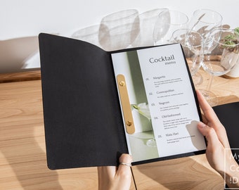 Leather Restaurant Menu Cover: Custom Menu Book with Logo for Food & Drink
