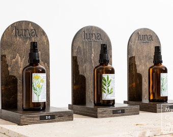 Expositor de productos personalizado: expositor de madera con logotipo, escaparate para comercio minorista