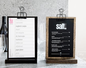 Wood Table Tent For Restaurant, Menu Holder, Custom Menu Board, Clipboard Table stand, Table Top Display Stand, Cafe Bar Menu, Drink Menu