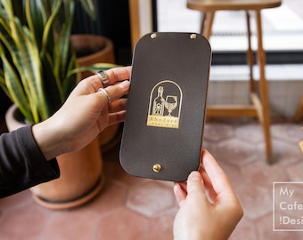 Custom Check Presenter: Wood Bill Holder with Leather Cover for Restaurant, Cafe & Bar