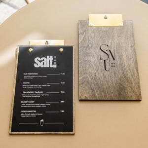 Wooden Menu Holder for Restaurants and Bars, Rustic Menu Holder 8.5x11, Single Page Menu Display for Cafe, Dinner or Wine List, Wedding Menu
