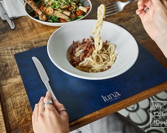 Leather Placemats Set for Restaurant | Recycled Table Mats | Cafe & Bar Leatherette Placemat Set with Logo