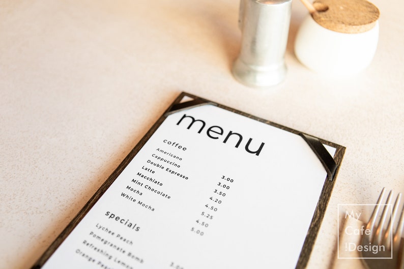 Wooden Menu Holders With Leather Corners