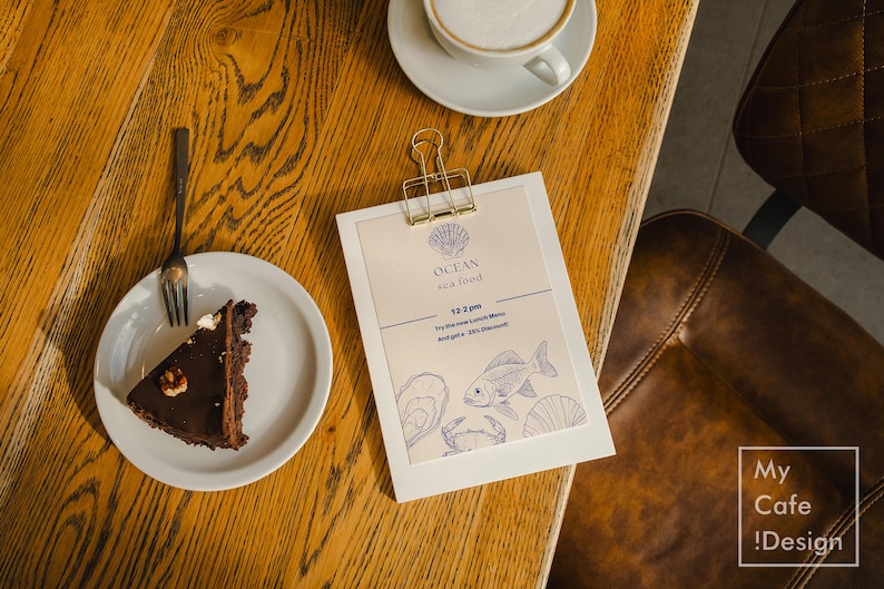 Personalized wood menu stand featuring a black binder clip, crafted for displaying menus at modern restaurants or upscale events.