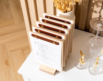 Lot de 5 porte-menus en bois avec base pour restaurant, menu de bar personnalisé, tableau de menu en bois, menu personnalisé, supports pour menu de table, carte de boissons