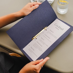 Couverture de menu en cuir - classeur de menu personnalisable pour restaurants, classeur de menu en cuir design Binderview, livre de menus personnalisé pour restaurant