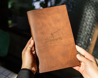 Funda de cuero reciclado para menú: portamenús personalizado para comida y bebida.