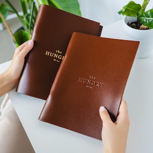 Couverture de menu en cuir marron - Livrets de menus personnalisés, classeurs de menus de boissons pour restaurants, bars, cafés | Design personnalisé de chemise de menu en cuir