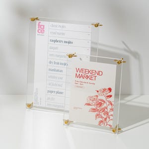 Support de menu de table personnalisé en acrylique avec vis - Présentoir de table pour menus, flyers ou panneaux 5 x 7, A5, 8,5 x 5,5 et plus