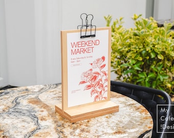 Wood Table Tent Menu Holder: Custom Menu Board for Restaurant, Cafe & Bar Sings