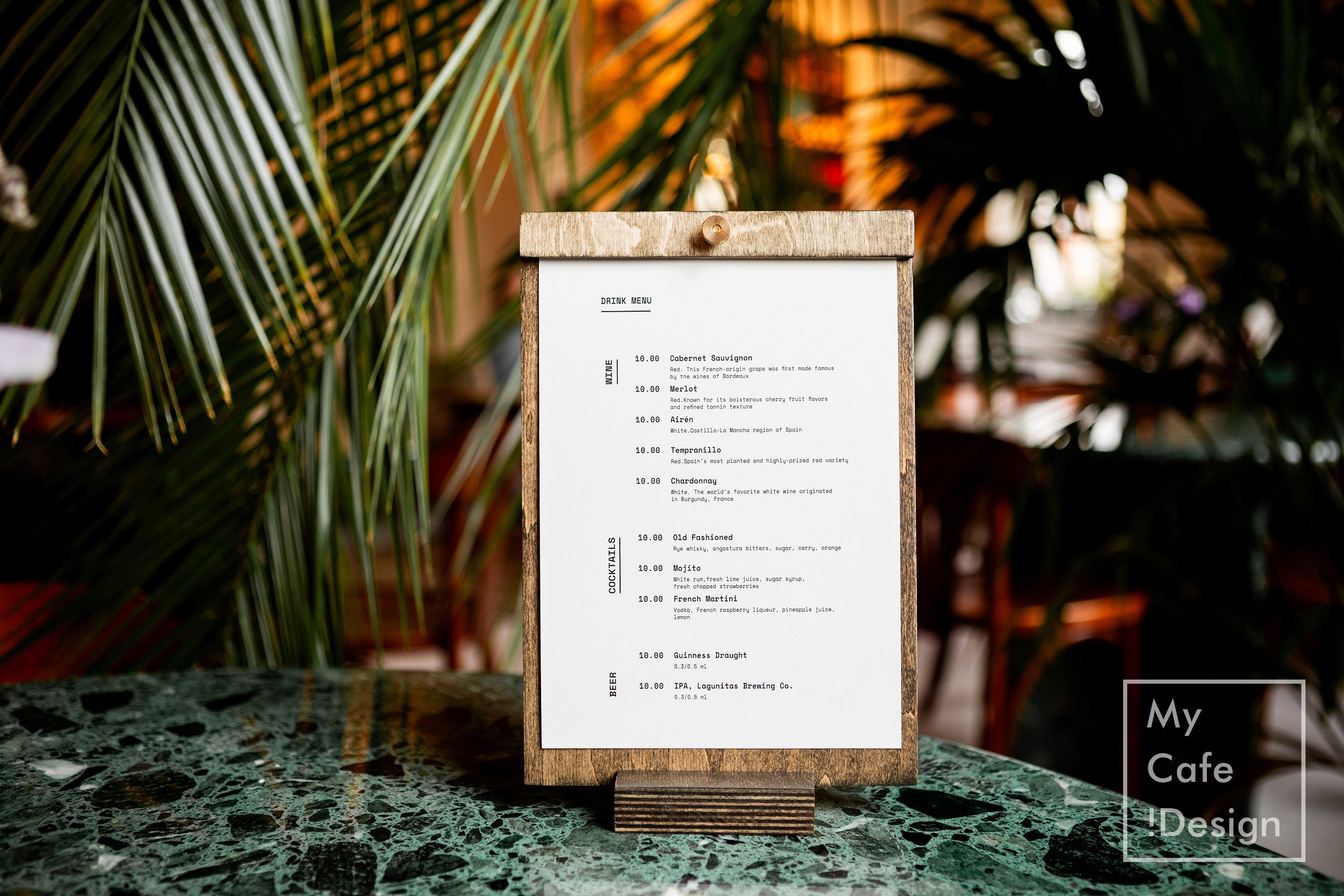 Custom Tabletop Menu - Wooden Menu Holder & Cafe Table Top Menu | Personalized Restaurant Table Tent Clipboard Display