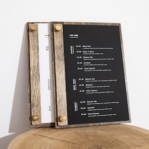 Portamenús de madera / Portamenús de madera / Portapapeles de menú / Portapapeles de boda / Tablero de menú de restaurante / Menú de bebidas de cafetería / Carpeta de menú de madera