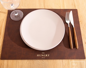 Recycled Leather Placemats Set: Personalized Leather Table Mats with Logo for Restaurant