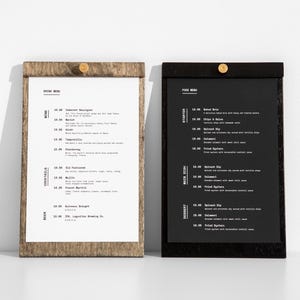 Tablero y soporte de menú de madera personalizables, perfectos para menús de cafeterías, bares y restaurantes, elegante expositor de menú de mesa para menús de bebidas y cócteles