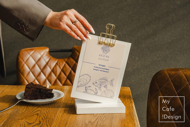 Custom plywood menu holder designed for cocktail menus at bars, personalized with your logo or message for a polished table setup.