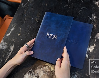 Personalized Recycled Leather Menu Cover: Restaurant Menu Book with Custom Logo