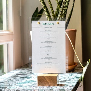 Espositore per menù da tavolo in legno, espositore per cartelli in acrilico, espositore da tavolo, cartello da tavolo trasparente, espositore per menù, cartello per matrimonio, cartello per negozio aziendale