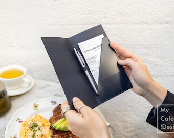 Custom Leather Check Holder: Waitress Check Presenter for Restaurant, Cafe & Bar