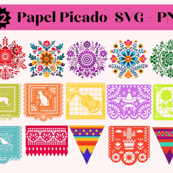 mexikanische Papel Picado Fiesta Dekorationen, Papel Picado svg, Papel Picado Clipart, Papel Picado digital