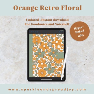 Orange Floral Retro Undated Portrait  Minimalistic  GoodNotes Digital Planner for Self Care and Organisation