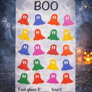ハロウィンのゴースト - BOO - にインスパイアされた貯金チャレンジ。貯金、チャレンジ、お金、プランナー、フォルダー、A6、予算管理、財務