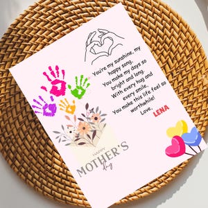Muttertagsblume, Handabdruckkunst, Muttertagsgeschenk, druckbare Muttertagskarte, Muttertagsgeschenk, Muttertagskarte, Handabdruckkunst
