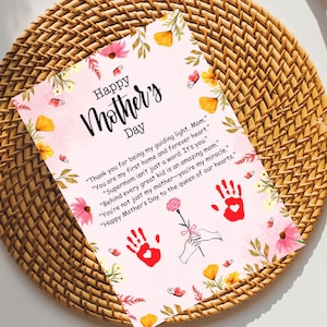 Mother's Day Flower Handprint Art, Mother's Day Gift, Mother's Day Printable, Mother's Day Craft, Mother's Day Card, Handprint Art