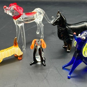 Vintage Collection  Of Blown Glass Dogs Murano Style