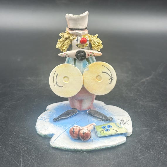 【メ1010-09】Clown Zimpiva Clown Playing Cymbols Signed by Artist Collectable