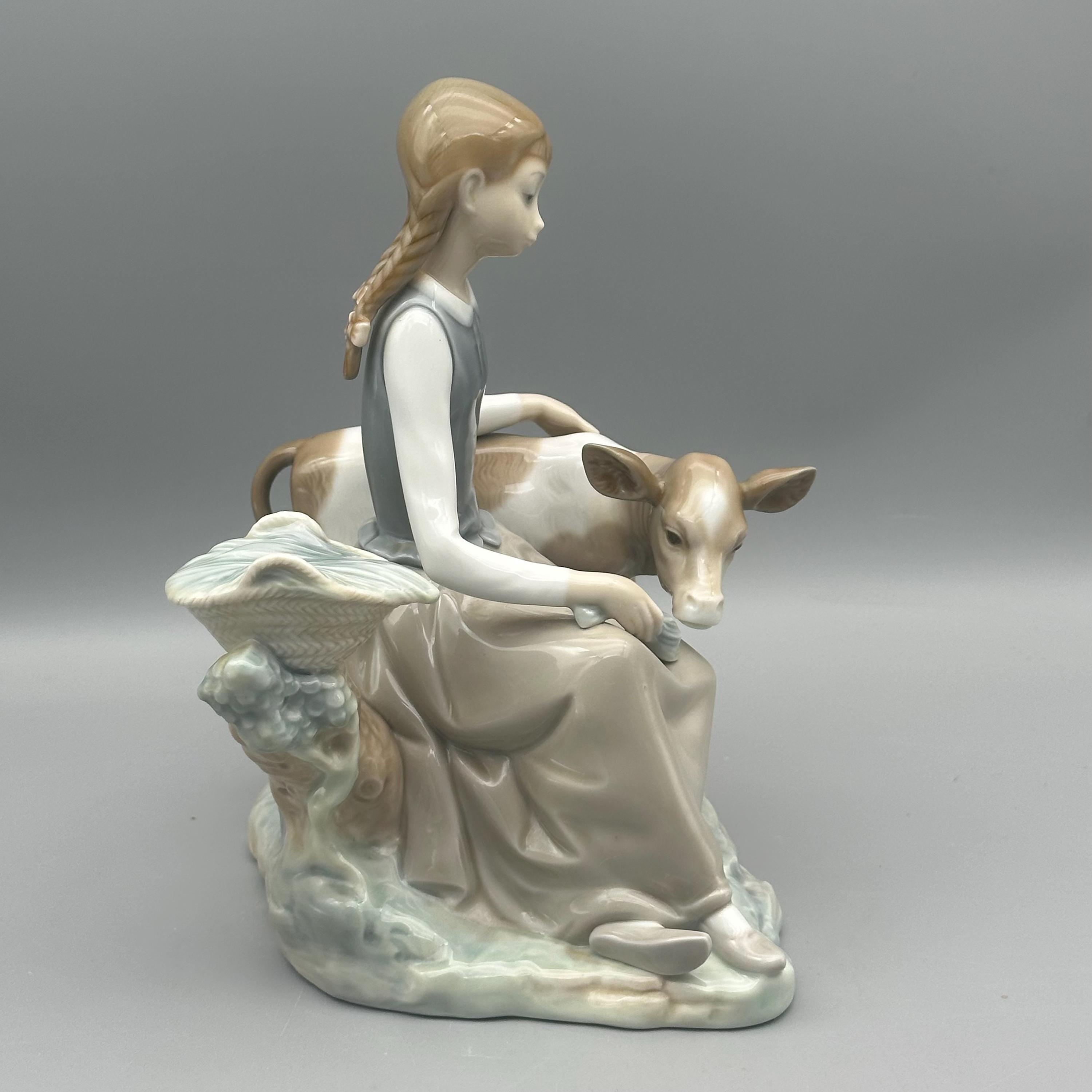 Lladro Girl With Calf Porcelain Figurine Hand Crafted - Etsy